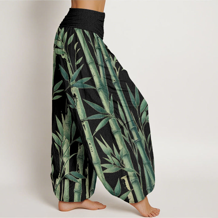 Buddha Stones Lässige Haremshose mit Bambusblatt-Muster für Damen, elastische Taille - image 9