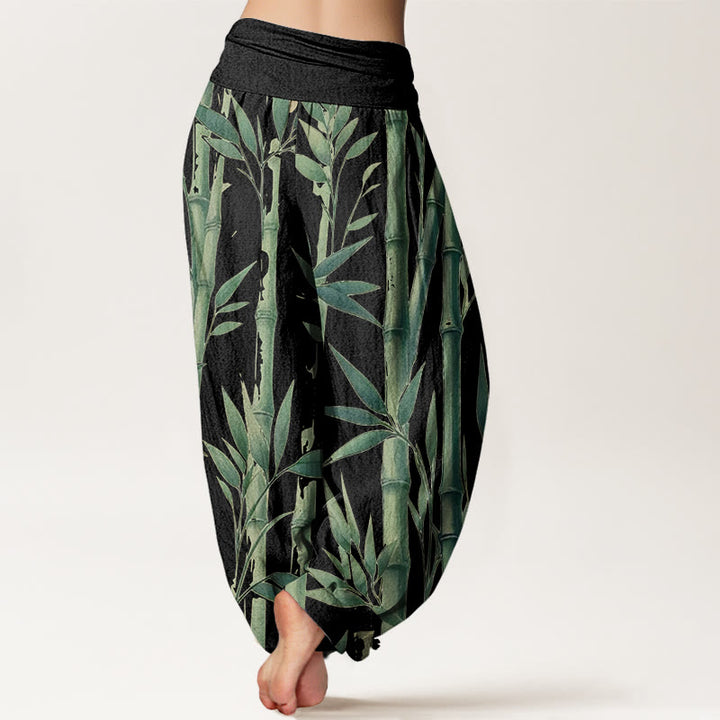Buddha Stones Lässige Haremshose mit Bambusblatt-Muster für Damen, elastische Taille - image 10