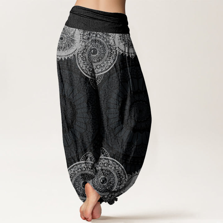 Haremshose für Damen mit elastischer Taille und Buddha Stones, kreisförmiges Mandala-Design - image 2