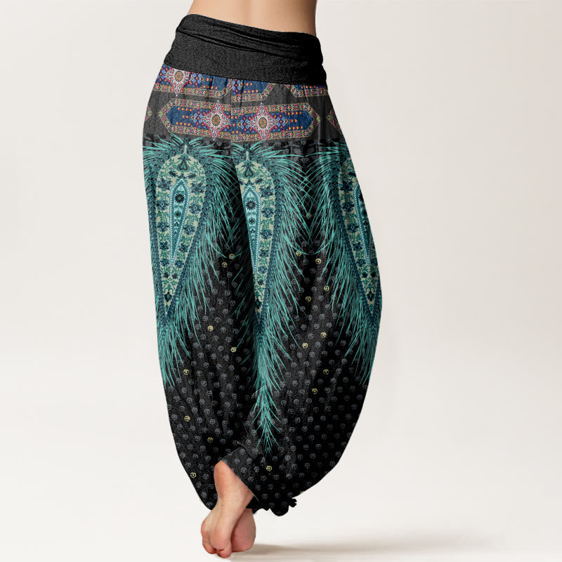 Buddha Stones Damen-Haremshose mit elastischer Taille und Federdesign im Bohemian-Stil - image 2