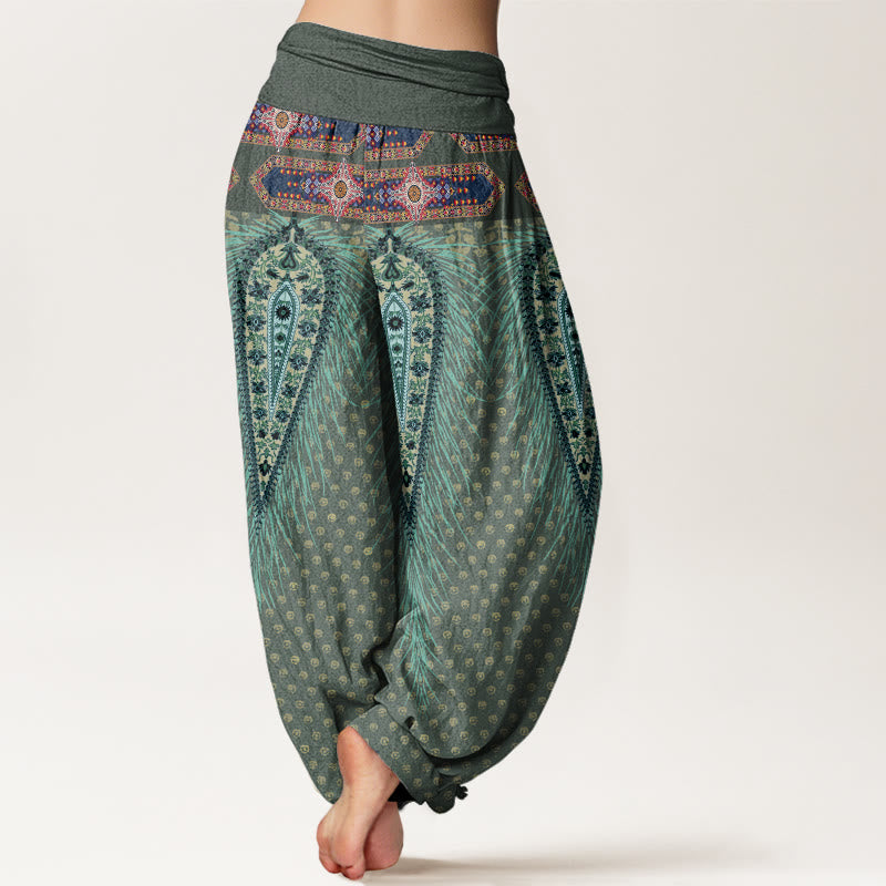 Buddha Stones Damen-Haremshose mit elastischer Taille und Federdesign im Bohemian-Stil - image 6