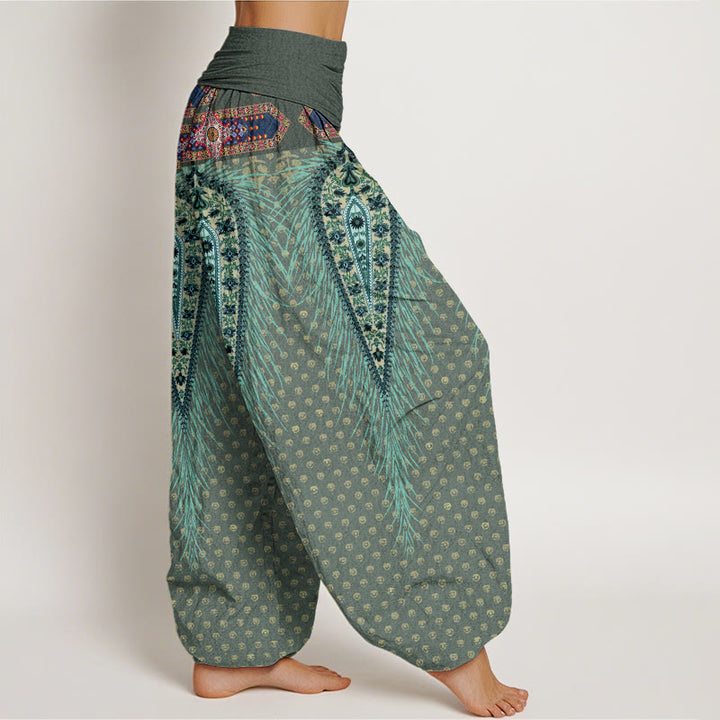 Buddha Stones Damen-Haremshose mit elastischer Taille und Federdesign im Bohemian-Stil - image 7