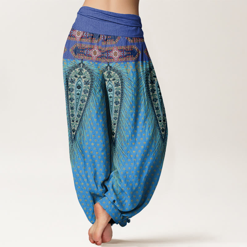 Buddha Stones Damen-Haremshose mit elastischer Taille und Federdesign im Bohemian-Stil - image 9