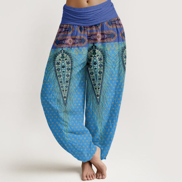 Buddha Stones Damen-Haremshose mit elastischer Taille und Federdesign im Bohemian-Stil - DodgerBlue - US22， UK/AU26，EU54 (6XL) - image 8