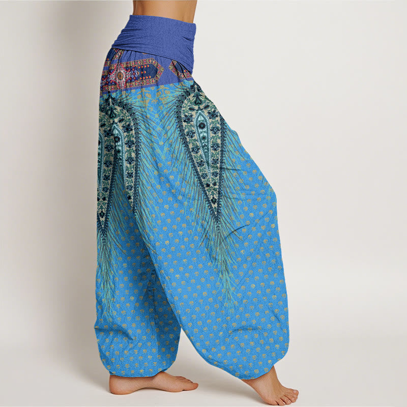 Buddha Stones Damen-Haremshose mit elastischer Taille und Federdesign im Bohemian-Stil - image 10