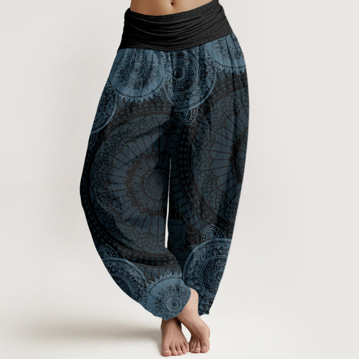Haremshose für Damen mit elastischer Taille und Buddha Stones, kreisförmiges Mandala-Design - Grau - US22， UK/AU26，EU54 (6XL) - image 5