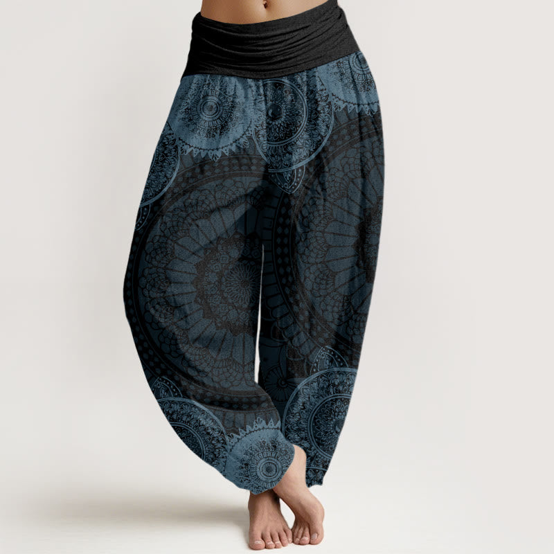 Haremshose aus Baumwolle mit kreisförmigem Mandala-Muster und elastischem Bund für Damen (Buddha Stones). - Grau - US22, UK/AU26, EU54 (6XL) - image 4