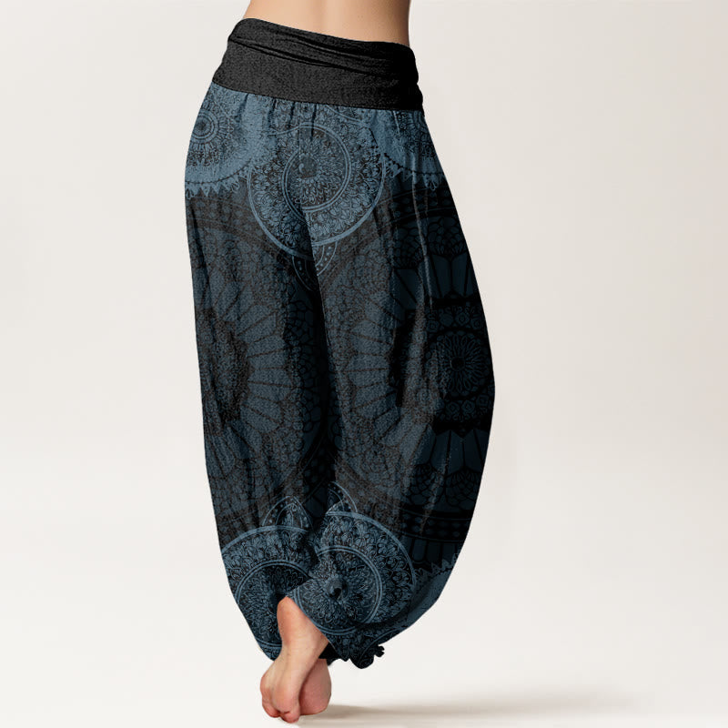 Haremshose für Damen mit elastischer Taille und Buddha Stones, kreisförmiges Mandala-Design - image 6