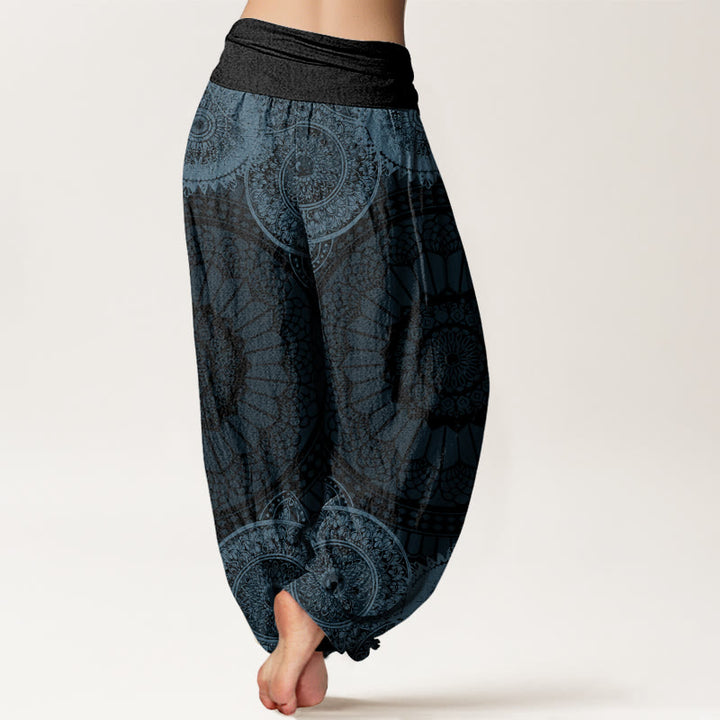 Haremshose für Damen mit elastischer Taille und Buddha Stones, kreisförmiges Mandala-Design - image 6