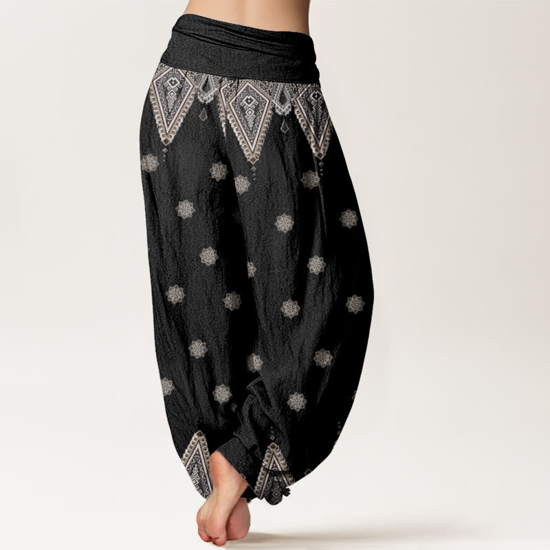 Buddha Stones Damen-Haremshose mit elastischer Taille und geometrischem Blumendesign im Bohemian-Stil - image 2