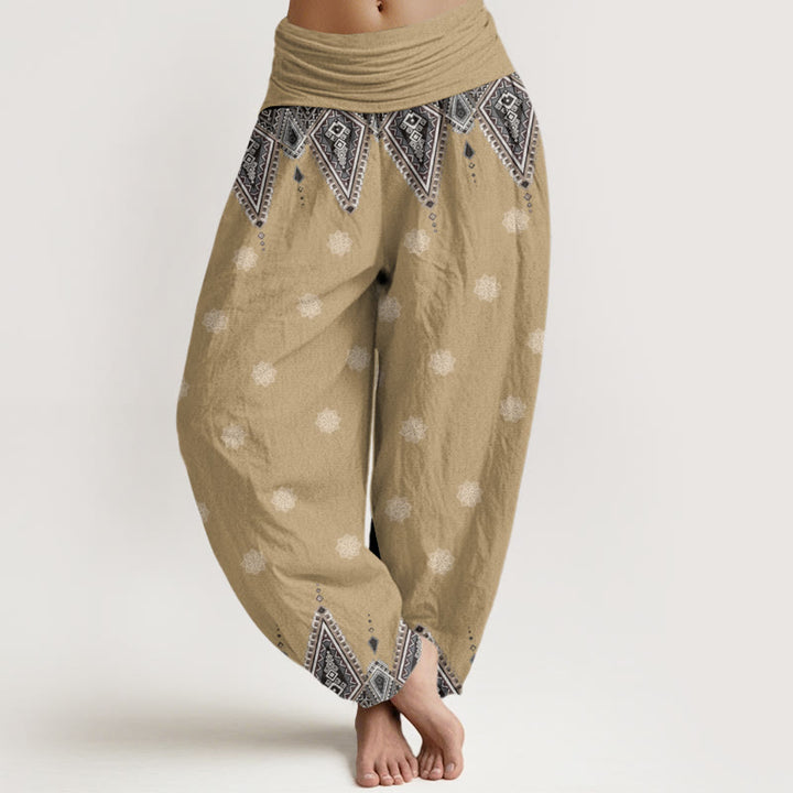 Buddha Stones Damen-Haremshose mit elastischer Taille und geometrischem Blumendesign im Bohemian-Stil - Blasse Goldrute - US22， UK/AU26，EU54 (6XL) - image 5