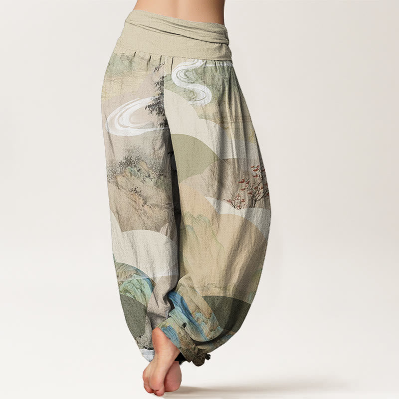 Buddha Stones, chinesische Landschaft, Berge, Flüsse, Nebel-Design, Damen-Haremshose mit elastischer Taille - image 2