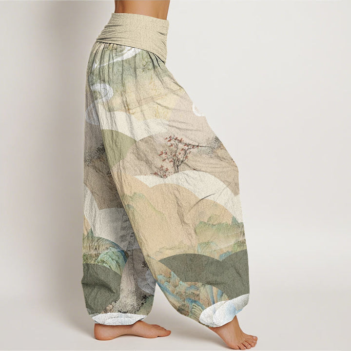 Buddha Stones, chinesische Landschaft, Berge, Flüsse, Nebel-Design, Damen-Haremshose mit elastischer Taille - image 3