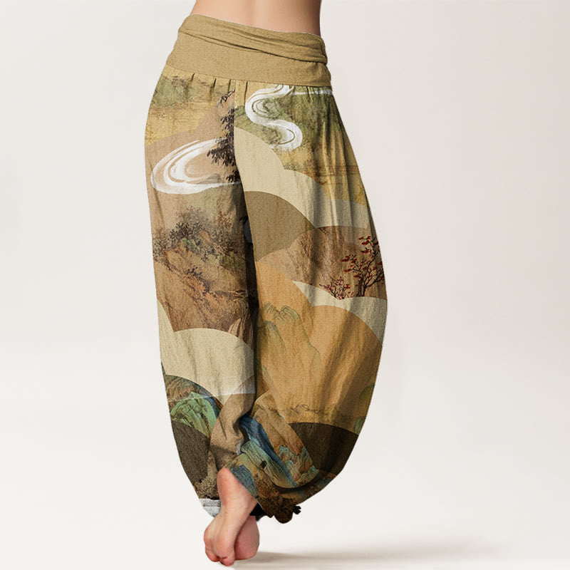Buddha Stones, chinesische Landschaft, Berge, Flüsse, Nebel-Design, Damen-Haremshose mit elastischer Taille - image 6