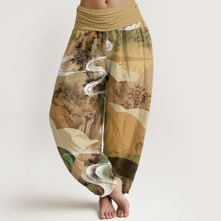 Buddha Stones, chinesische Landschaft, Berge, Flüsse, Nebel-Design, Damen-Haremshose mit elastischer Taille - Khaki - US22， UK/AU26，EU54 (6XL) - image 5