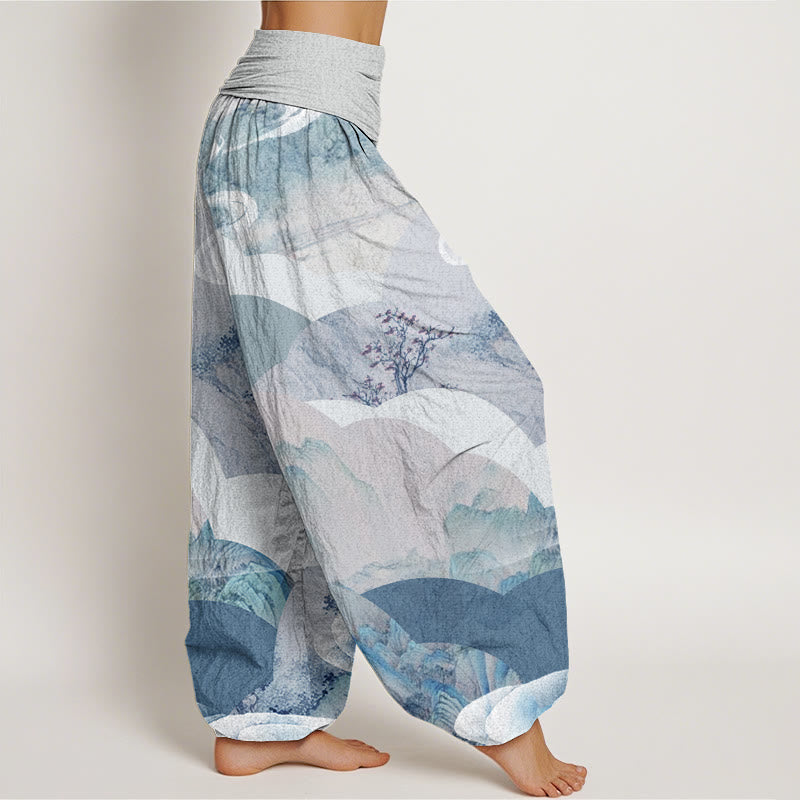 Buddha Stones, chinesische Landschaft, Berge, Flüsse, Nebel-Design, Damen-Haremshose mit elastischer Taille - image 10