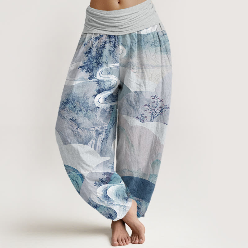 Buddha Stones, chinesische Landschaft, Berge, Flüsse, Nebel-Design, Damen-Haremshose mit elastischer Taille - Azurblau - US22， UK/AU26，EU54 (6XL) - image 8