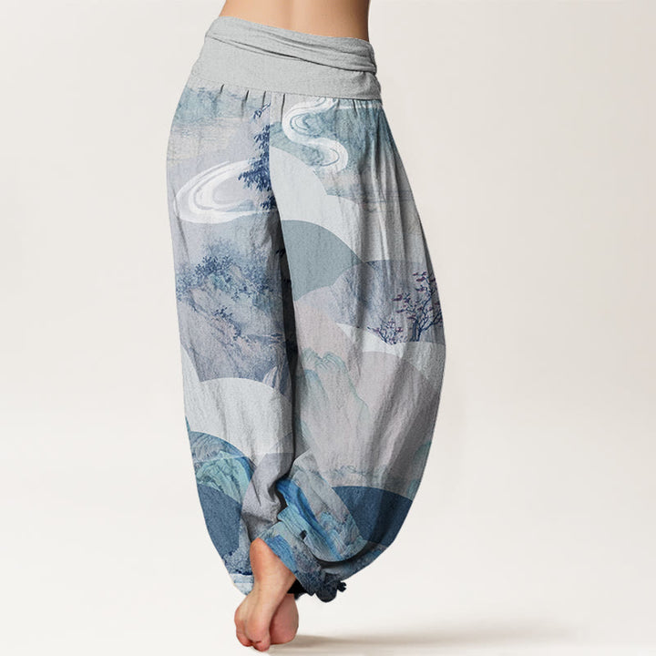 Buddha Stones, chinesische Landschaft, Berge, Flüsse, Nebel-Design, Damen-Haremshose mit elastischer Taille - image 9