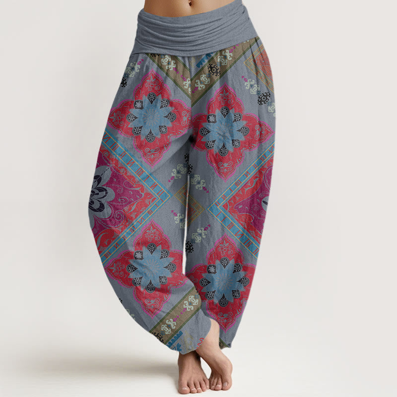 Buddha Stones Rautenförmiges geometrisches Blumendesign Damen Haremshose mit elastischer Taille - Hellblau - US22， UK/AU26，EU54 (6XL) - image 5
