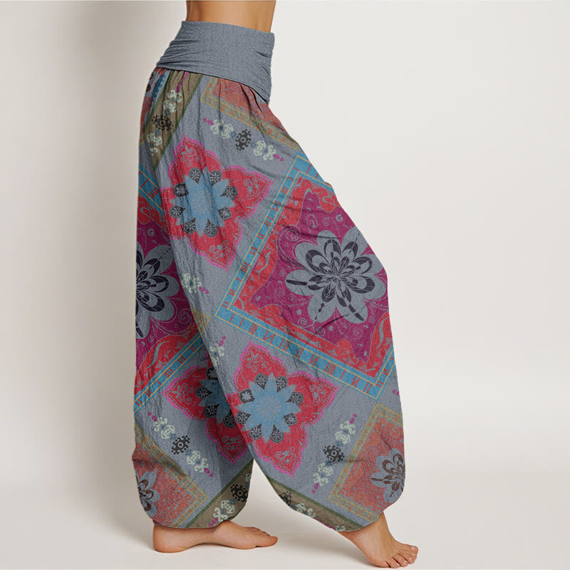 Buddha Stones Rautenförmiges geometrisches Blumendesign Damen Haremshose mit elastischer Taille - image 7