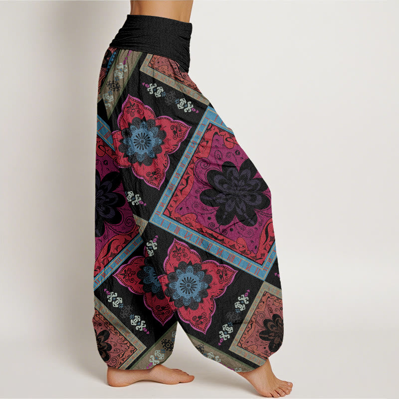 Buddha Stones Rautenförmiges geometrisches Blumendesign Damen Haremshose mit elastischer Taille - image 10