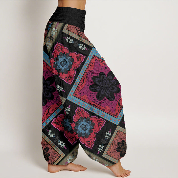 Buddha Stones Rautenförmiges geometrisches Blumendesign Damen Haremshose mit elastischer Taille - image 10