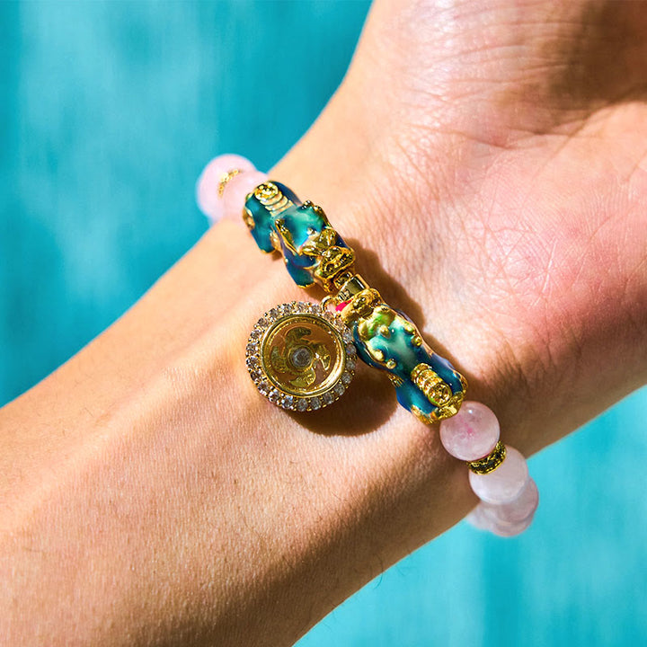 Buddha Stones, rosa Kristall, Farbwechsel, Doppel-PiXiu-Zyklon-Charme, Wärme-Armband - image 3