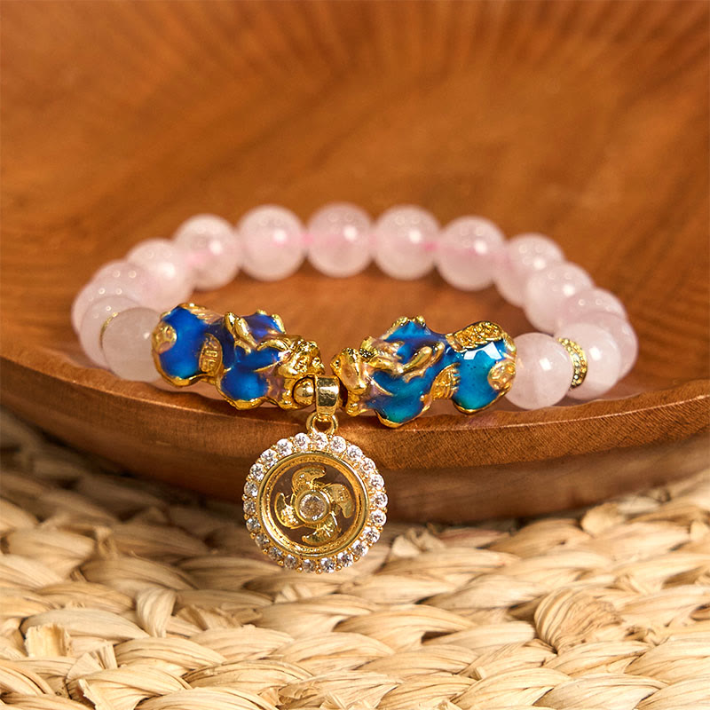 Buddha Stones, rosa Kristall, Farbwechsel, Doppel-PiXiu-Zyklon-Charme, Wärme-Armband - Pinkfarbener Kristall-Pixiu (Handgelenkumfang: 15-17 cm) - image 0