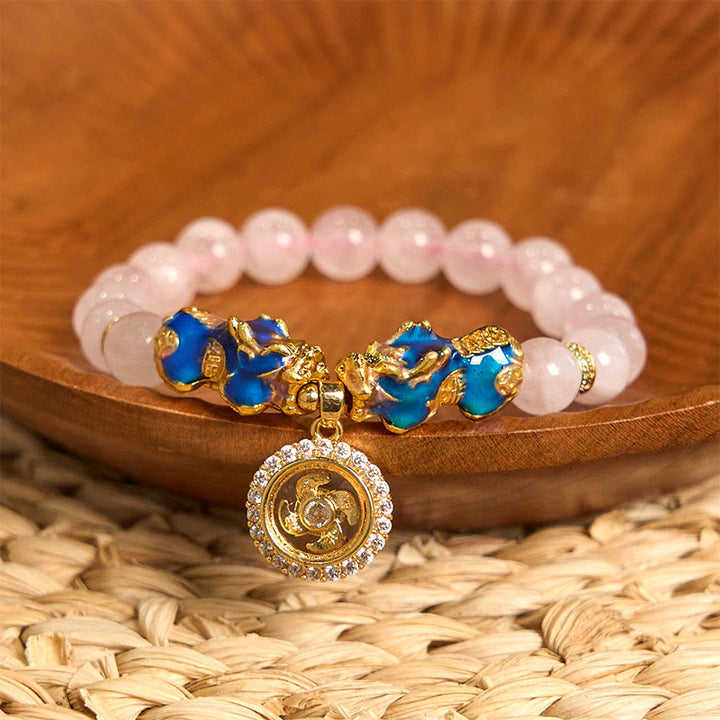 Buddha Stones, rosa Kristall, Farbwechsel, Doppel-PiXiu-Zyklon-Charme, Wärme-Armband - Pinkfarbener Kristall-Pixiu (Handgelenkumfang: 15-17 cm) - image 0