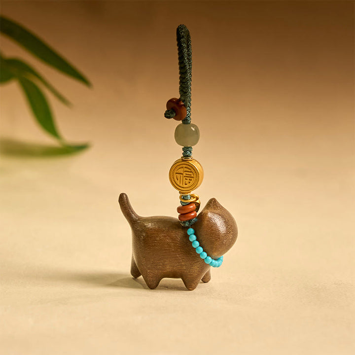 Buddha Stones Hetian Jade Natürliche Sandelholz Rot Sandelholz Grün Sandelholz Fu Charakter Fülle Schlüssel Kette