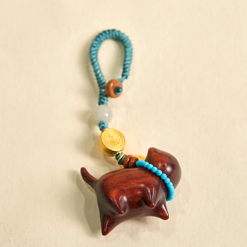 Buddha Stones Hetian Jade Natürliche Sandelholz Rot Sandelholz Grün Sandelholz Fu Charakter Fülle Schlüssel Kette