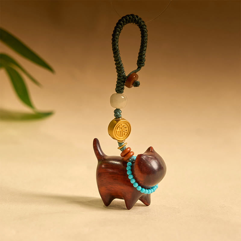 Buddha Stones Hetian Jade Natürliche Sandelholz Rot Sandelholz Grün Sandelholz Fu Charakter Fülle Schlüssel Kette