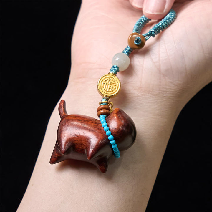 Buddha Stones Hetian Jade Natürliche Sandelholz Rot Sandelholz Grün Sandelholz Fu Charakter Fülle Schlüssel Kette