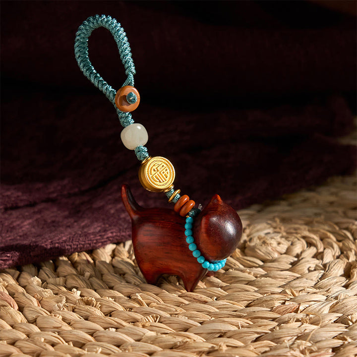 Buddha Stones Hetian Jade Natürliche Sandelholz Rot Sandelholz Grün Sandelholz Fu Charakter Fülle Schlüssel Kette