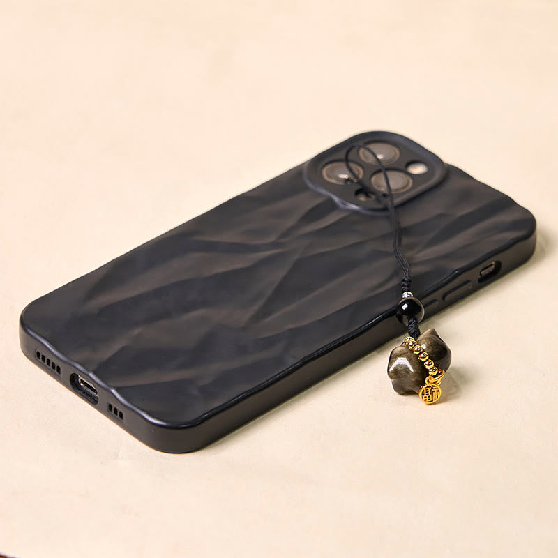 Buddha Stones, Silberglanz-Obsidian, Schwarzer Obsidian, Goldglanz-Obsidian, süße Katze, Fu-Charakter, Schutz, Schlüsselanhänger, Telefon, hängende Dekoration - image 22