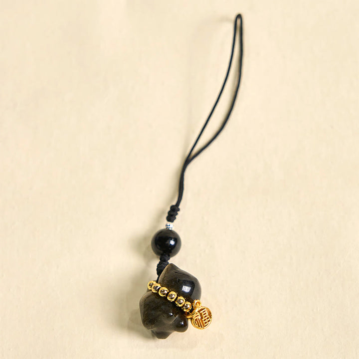 Buddha Stones, Silberglanz-Obsidian, Schwarzer Obsidian, Goldglanz-Obsidian, süße Katze, Fu-Charakter, Schutz, Schlüsselanhänger, Telefon, hängende Dekoration - image 12