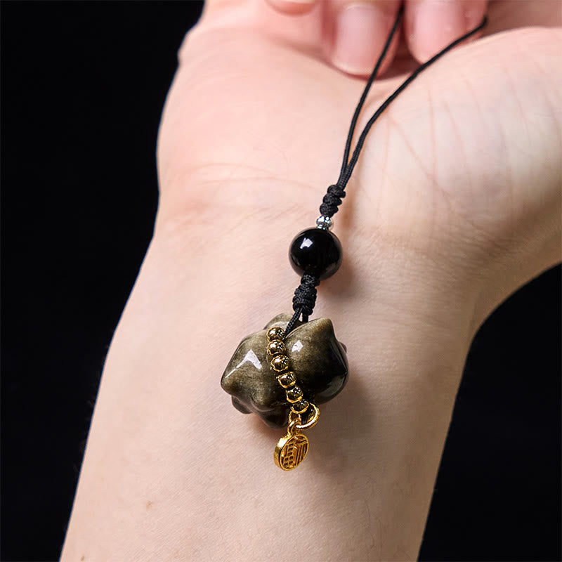 Buddha Stones, Silberglanz-Obsidian, Schwarzer Obsidian, Goldglanz-Obsidian, süße Katze, Fu-Charakter, Schutz, Schlüsselanhänger, Telefon, hängende Dekoration - image 21