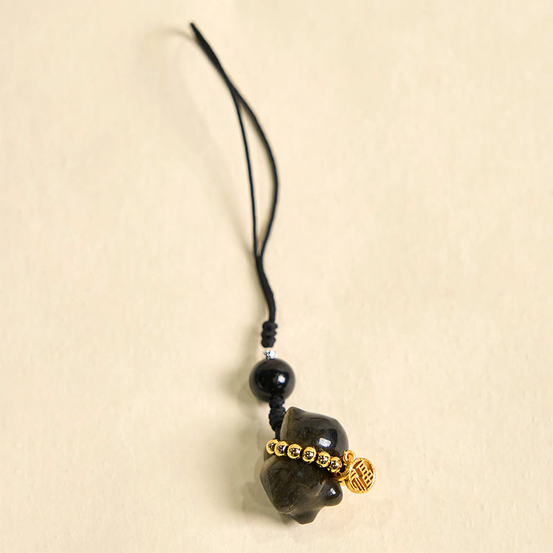 Buddha Stones, Silberglanz-Obsidian, Schwarzer Obsidian, Goldglanz-Obsidian, süße Katze, Fu-Charakter, Schutz, Schlüsselanhänger, Telefon, hängende Dekoration - image 18
