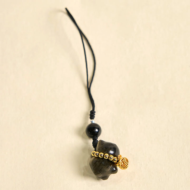 Buddha Stones, Silberglanz-Obsidian, Schwarzer Obsidian, Goldglanz-Obsidian, süße Katze, Fu-Charakter, Schutz, Schlüsselanhänger, Telefon, hängende Dekoration - image 18
