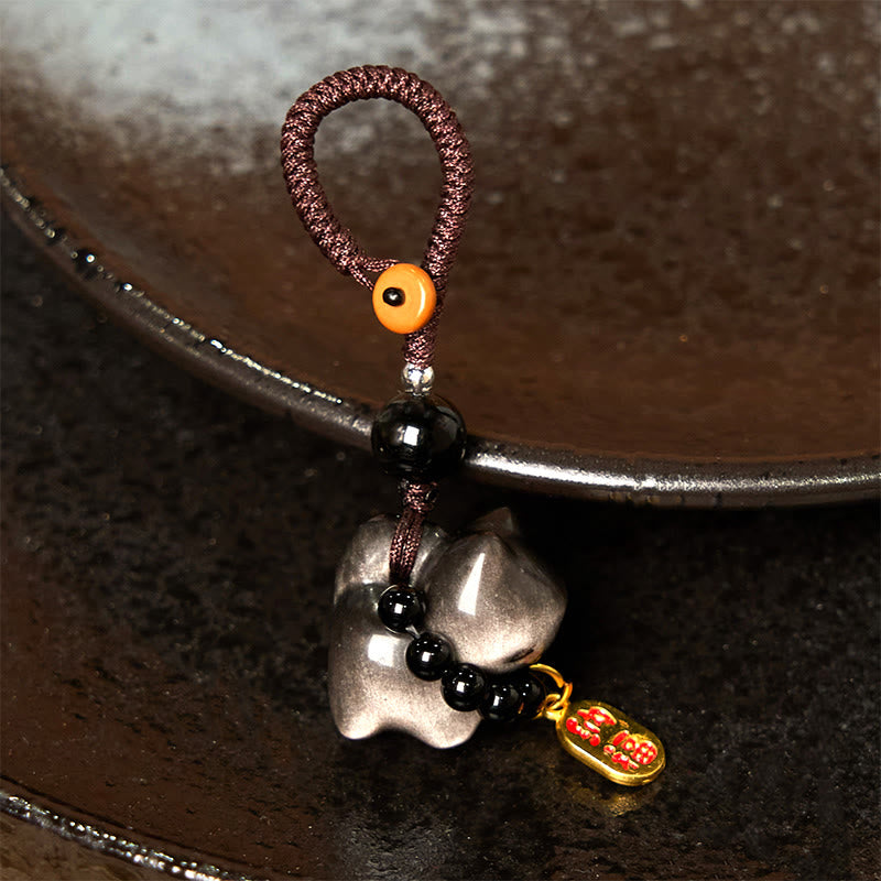 Buddha Stones, Silberglanz-Obsidian, Schwarzer Obsidian, Goldglanz-Obsidian, süße Katze, Fu-Charakter, Schutz, Schlüsselanhänger, Telefon, hängende Dekoration - image 10