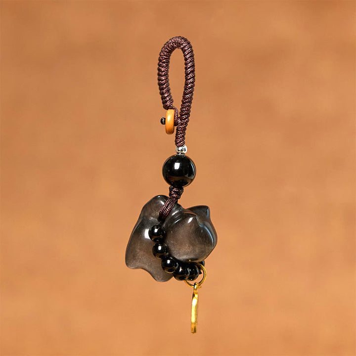 Buddha Stones, Silberglanz-Obsidian, Schwarzer Obsidian, Goldglanz-Obsidian, süße Katze, Fu-Charakter, Schutz, Schlüsselanhänger, Telefon, hängende Dekoration - image 7