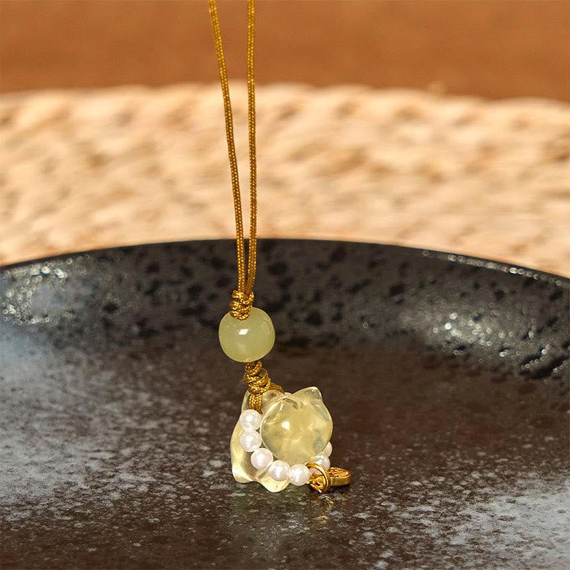 Buddha Stones, rosa Kristall, Amethyst, Citrin, Perle, Fu-Charakter, Glückskätzchen, Wärme, Telefon, hängende Dekoration
