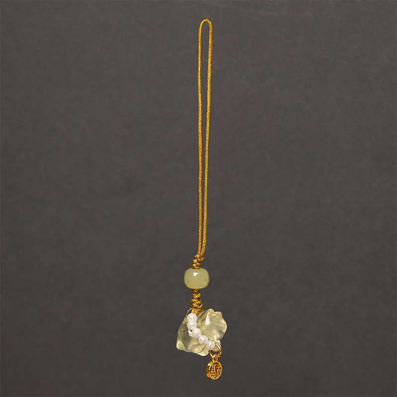 Buddha Stones, rosa Kristall, Amethyst, Citrin, Perle, Fu-Charakter, Glückskätzchen, Wärme, Telefon, hängende Dekoration