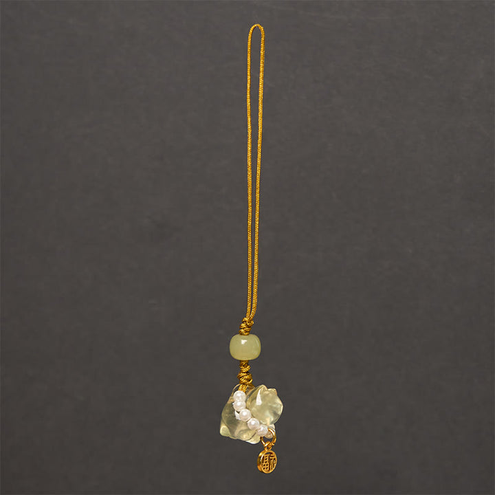 Buddha Stones, rosa Kristall, Amethyst, Citrin, Perle, Fu-Charakter, Glückskätzchen, Wärme, Telefon, hängende Dekoration