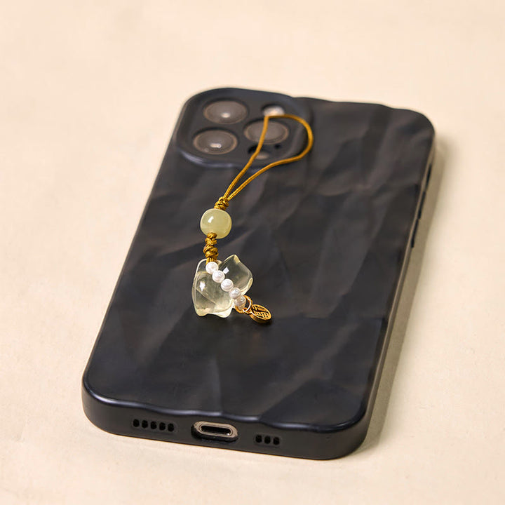 Buddha Stones, rosa Kristall, Amethyst, Citrin, Perle, Fu-Charakter, Glückskätzchen, Wärme, Telefon, hängende Dekoration