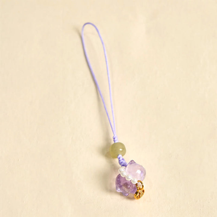 Buddha Stones, rosa Kristall, Amethyst, Citrin, Perle, Fu-Charakter, Glückskätzchen, Wärme, Telefon, hängende Dekoration