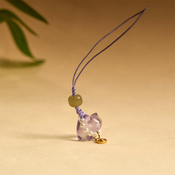 Buddha Stones, rosa Kristall, Amethyst, Citrin, Perle, Fu-Charakter, Glückskätzchen, Wärme, Telefon, hängende Dekoration