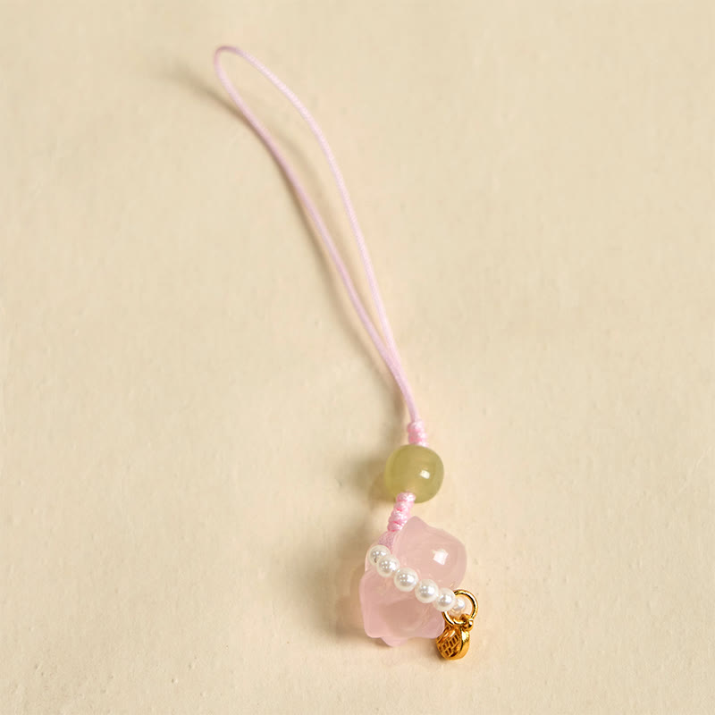 Buddha Stones, rosa Kristall, Amethyst, Citrin, Perle, Fu-Charakter, Glückskätzchen, Wärme, Telefon, hängende Dekoration