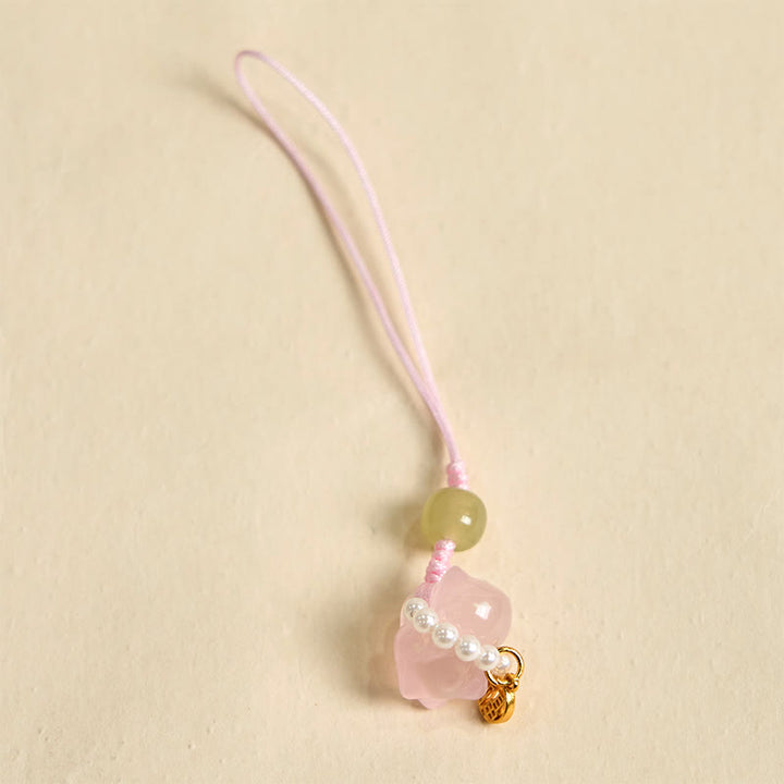 Buddha Stones, rosa Kristall, Amethyst, Citrin, Perle, Fu-Charakter, Glückskätzchen, Wärme, Telefon, hängende Dekoration