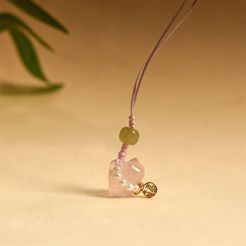 Buddha Stones, rosa Kristall, Amethyst, Citrin, Perle, Fu-Charakter, Glückskätzchen, Wärme, Telefon, hängende Dekoration